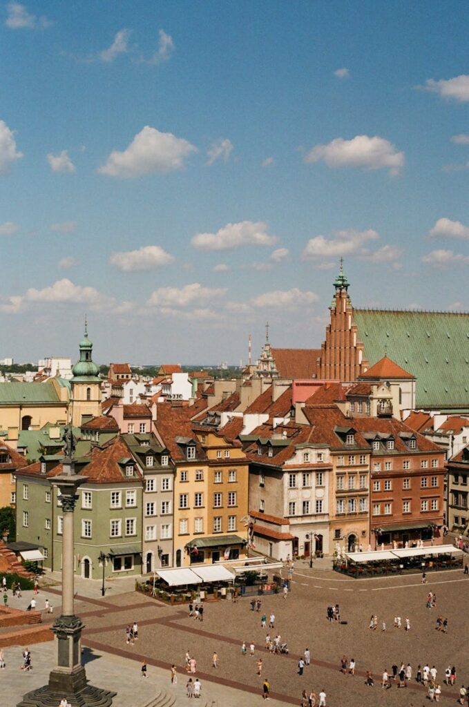 a city with many buildings and a large square