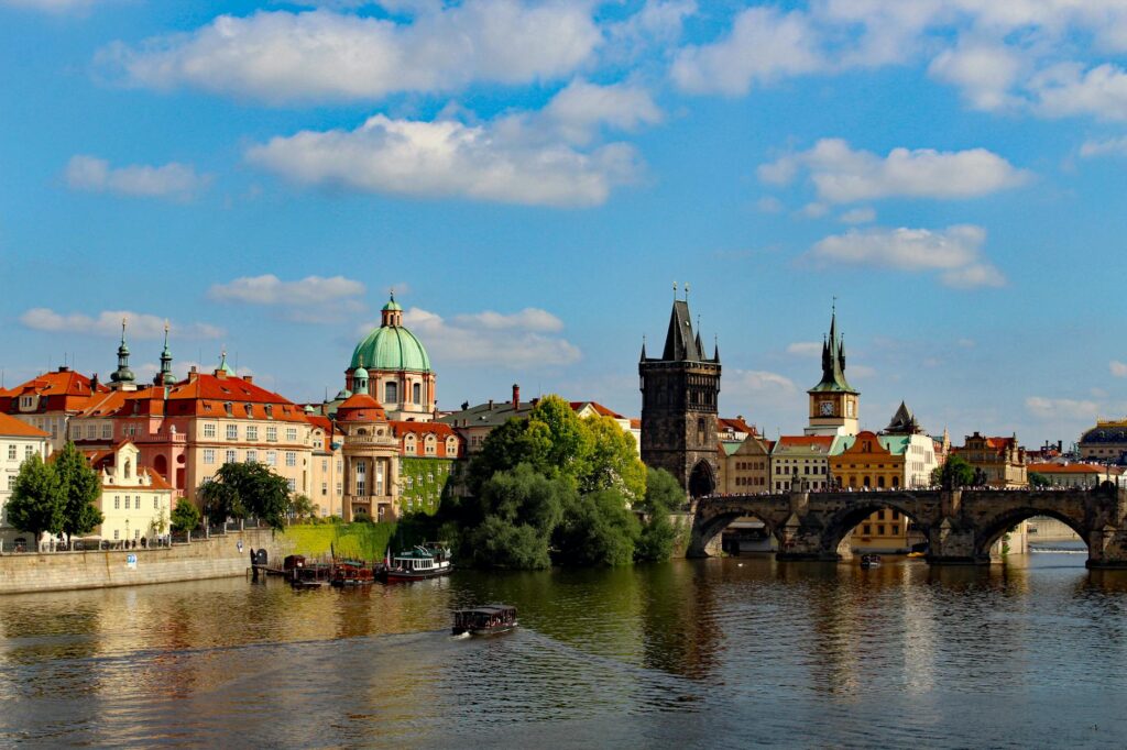 scenic view of charles bridge and prague skyline