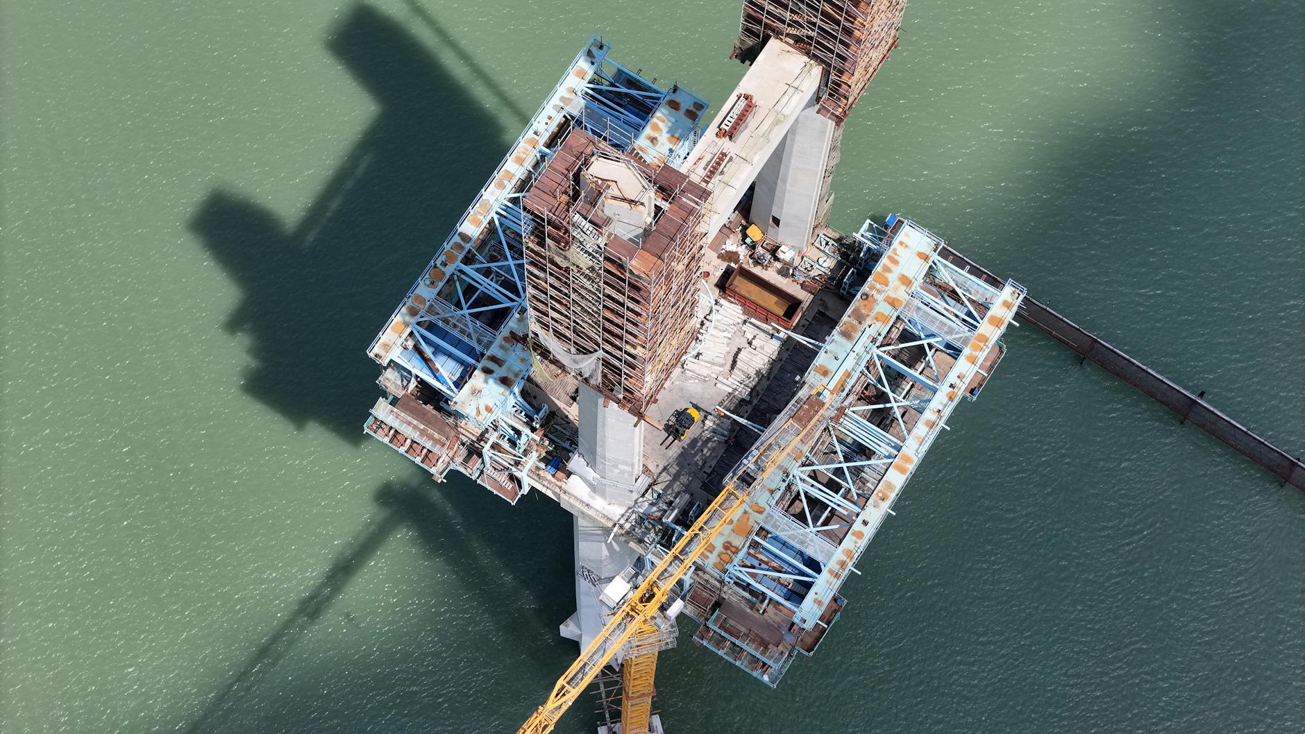 aerial view of bridge construction over water