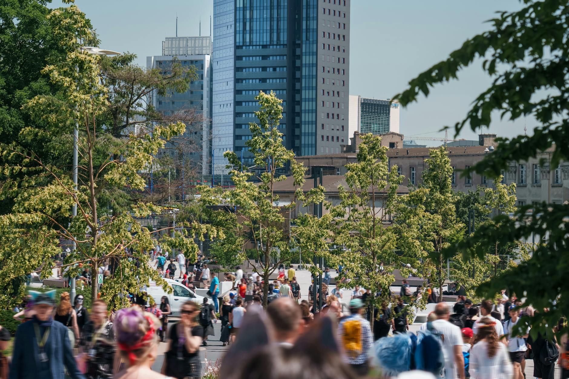 crowd at pyrkon convention in poznan cityscape