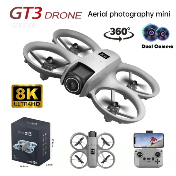 NOWY Mini składany dron GT3 ze światłami 8k Fotografia lotnicza Pozycjonowanie przepływu optycznego 360 ° Dron helikopterowy unikający przeszkód - AliExpress