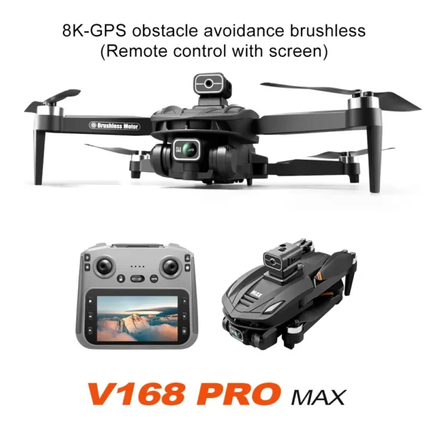 Nowy profesjonalny dron GPS V168 MAX 8K z funkcją unikania przeszkód, dużym ekranem, składanym pilotem i bezszczotkowymi silnikami. - AliExpress - obrazek 2