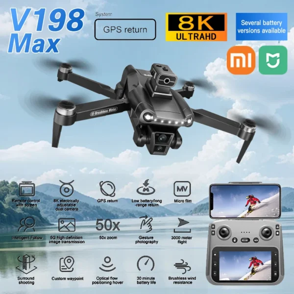 XIAOMI MIJIA V198 MAX GPS Dron Nowy z profesjonalną kamerą HD 8k WiFi/5G Bezszczotkowy Składany Quadcopter zdalnie sterowany Dron - AliExpress