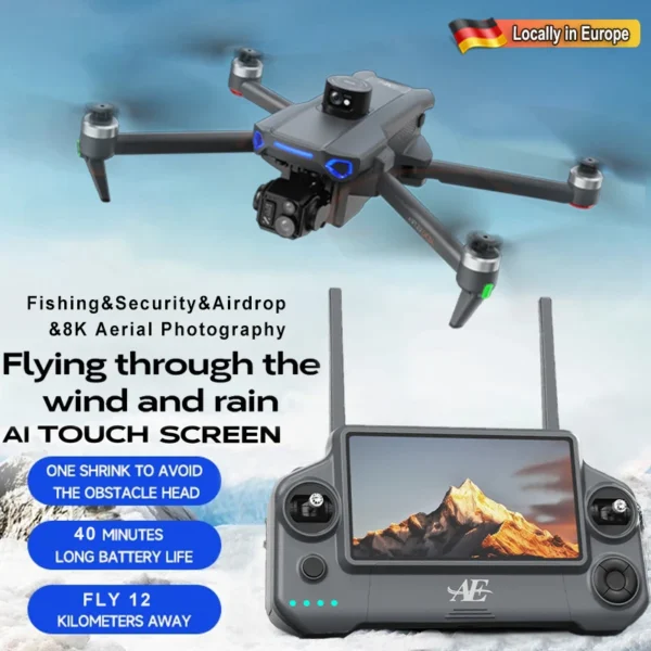 Dron GPS AE30 Ultra Profesional z kamerą 8K HD, 3-osiowym gimballem, bezszczotkowym silnikiem, funkcją unikania przeszkód, Airdrop i FPV do fotografii lotniczej i wędkowania. - AliExpress
