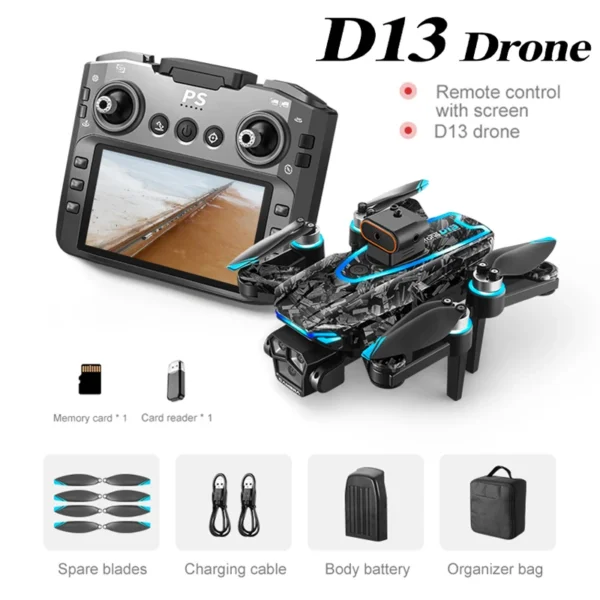 Nowy dron D13 4K Profesjonalna trzy kamery HD z dużym ekranem 5G WIFI FPV Dron Bezszczotkowy optyczny przepływ Hover Składany quadcopter - AliExpress - obrazek 6
