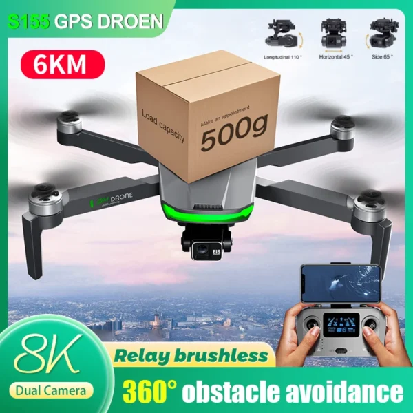 S155 Pro Max Drone 5G GPS Profesjonalna fotografia lotnicza 8K HD Obciążenie gimbalowe 500g No/360 Unikanie przeszkód Quadrotor Dron - AliExpress