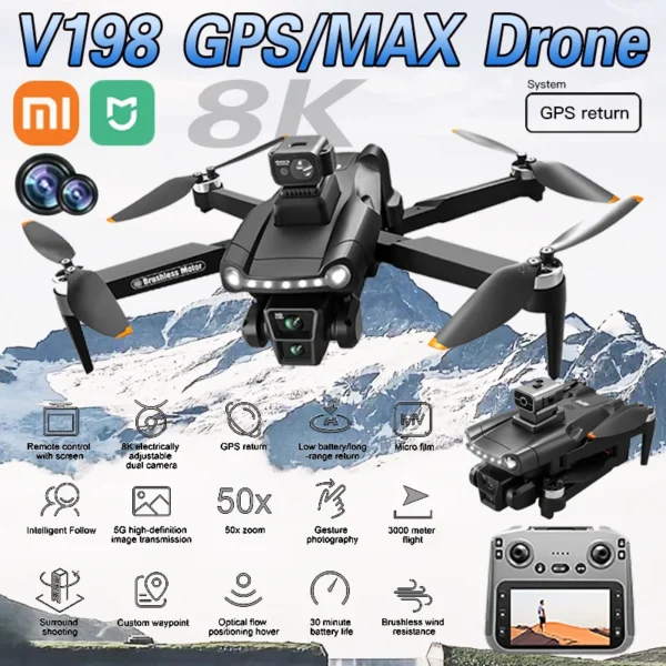 Xiaomi Mijia V198 MAX GPS Dron 8K Profesjonalna Kamera HD Bezszczotkowy Laserowy System Unikania Przeszkód Składany Quadcopter Aerial Optical - AliExpress