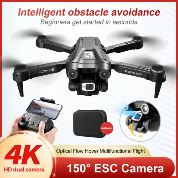 Nowy dron Z908 Pro 2025, profesjonalny mini dron 4K z ESC, lokalizacja poprzez przepływ optyczny, trójstronne unikanie przeszkód, zabawka quadcopter. - obrazek 3