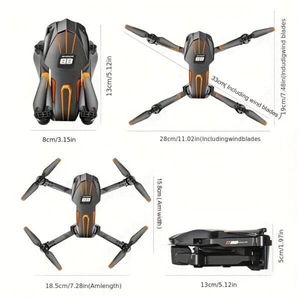 Drone D88 z Podwójnymi Kamerami, Inteligentne Unikanie Przeszkód, Składany z Ochroną Antykolizyjną, GPS-less, Hovering Optical Flow, Ładowanie USB, RC Quadcopter dla Początkujących, Lekki FPV Racing Drone dla Dorosłych i Dzieci, Prezent na Urodziny/Swiatki (Czarny/Pomarańczowy) - Idealny do Fotografii Lotniczej & Wyścigów FPV, Trwała Konstrukcja, Design Elegancki, dla Miłośników Technologii - obrazek 2