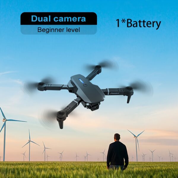 Drone E88, quadcopter z jednym kliknięciem startu, akrobacje lotnicze, podwójna kamera do nagrywania życia, Dron Rekreacyjny,Fotografia Lotnicza,Składany Dron,Lekki Dron,Silnik bezszczotkowy,Stabilny Lot,Dron dla Hobbystów,Dron dla Początkujących,Miłośnicy Fotografii,Hobbyści Technologii - obrazek 3