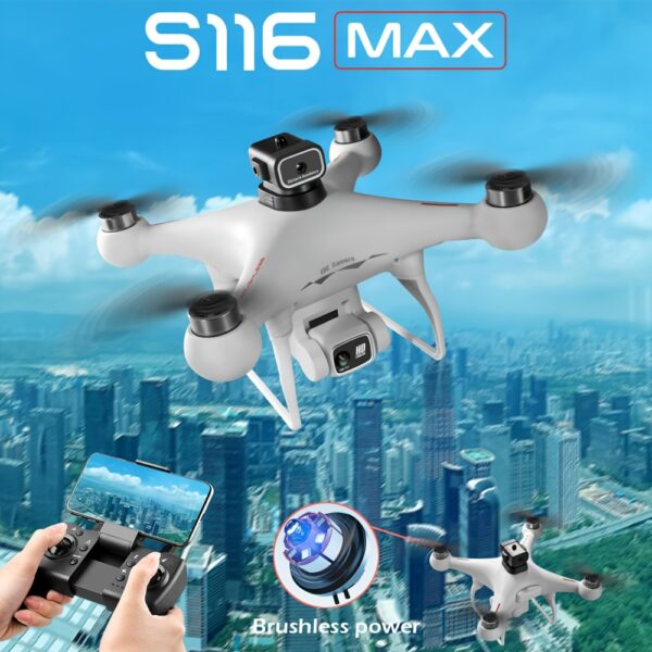 Drone S116 z Optycznym Przepływem, Podwójna Kamera ESC, Czterokierunkowe Unikanie Przeszkód - Bezpieczniejszy Lot, Silnik bezszczotkowy, Pozycjonowanie optyczne - Bardziej stabilny lot, Tryb bezgłowicowy, Prędkości zmienne można dowolnie przełączyć, Światła LED nocne, zdalnego sterowania, Jedno przyciskowe sterowanie, Bardzo odpowiedni dla początkujących, Dla dzieci i dorosłych, Idealny na podróże lub kemping, Prezent urodzinowy, Prezent świąteczny