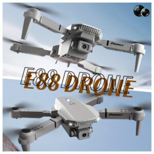 Drone E88 - Wyrusz w nowe doświadczenie, 360° obroty, funkcja WIFI, sterowanie przez aplikację, kompaktowy i elastyczny, łatwy w obsłudze, idealny prezent dla początkujących, nowy sposób na interakcję rodzinę - Tajemniczy Szary