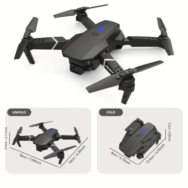 Dron E88 wersja z przepływem optycznym, rejestrujący każdy piękny krajobraz, wyposażony w podwójne kamery 480P, łatwe startowanie i lądowanie jedną klawiszem, kompaktowy i składany, łatwy do przenoszenia na zewnątrz – idealny prezent na Boże Narodzenie, Halloween czy Święto Dziękczynienia, Dron na Prezent Świąteczny,Fotografia Lotnicza,Lekki Dron,Składany Design,Trwała Konstrukcja,Wysokiej jakości kamery,Dron Przyjazny dla Początkujących,Łatwy w użyciu dron,Entuzjaści Dronów, - obrazek 4