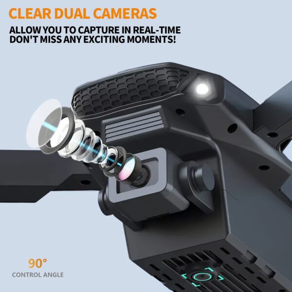 Drone z Podwójną Kamerą E88 z Optycznym Pozycjonowaniem Przepływu, Inteligentne Unoszenie się w Powietrzu, Wideo 480P HD, Ładowanie przez USB, Zasięg 50m i Prędkość 4m/s, Lekki 92g, Szary - Dron do Fotografii Lotniczej na Zewnątrz/Wewnątrz, Idealny Prezent dla Mężczyzn, Gadżet Technologiczny | Dron z Podwójną Kamerą | Wysokiej Jakości Obrazy - obrazek 4