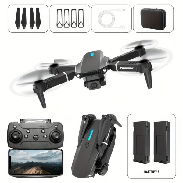 Ulepszony dron E88 z optycznym pozycjonowaniem przepływu światła - WiFi, dwustronnie składany zdalnie sterowany quadcopter z funkcją utrzymywania wysokości, idealny dla początkujących i rozrywki na świeżym powietrzu, doskonały prezent na Boże Narodzenie, Halloween i Dzień Dziękczynienia, najlepszy mini quadcopter, składany