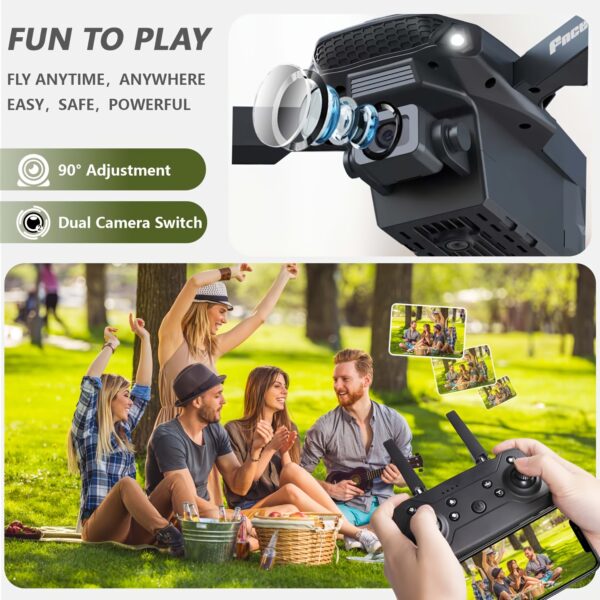 FACEGLE E88 Dron z Podwójną Kamerą i Startem Jednym Przyciskiem, Sterowanie przez Aplikację Wi-Fi, Wideo 480P HD, Czas Lotu 5 Minut, Wysokość 50m, Prędkość 4m/s, Masa Startu 92g, Zasięg Kontroli 50m, Ładowanie przez USB, Idealny dla Początkujących i na Kemping, Dron dla Początkujących, Dron do Campingu, Elegancki Design, Wytrzymała Konstrukcja, Mini Dron - obrazek 7