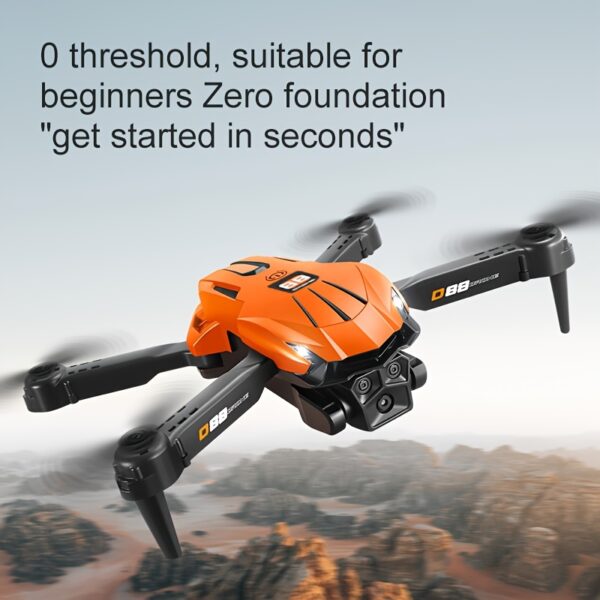 Drone D88 z Podwójnymi Kamerami, Inteligentne Unikanie Przeszkód, Składany z Ochroną Antykolizyjną, GPS-less, Hovering Optical Flow, Ładowanie USB, RC Quadcopter dla Początkujących, Lekki FPV Racing Drone dla Dorosłych i Dzieci, Prezent na Urodziny/Swiatki (Czarny/Pomarańczowy) - Idealny do Fotografii Lotniczej & Wyścigów FPV, Trwała Konstrukcja, Design Elegancki, dla Miłośników Technologii - obrazek 10