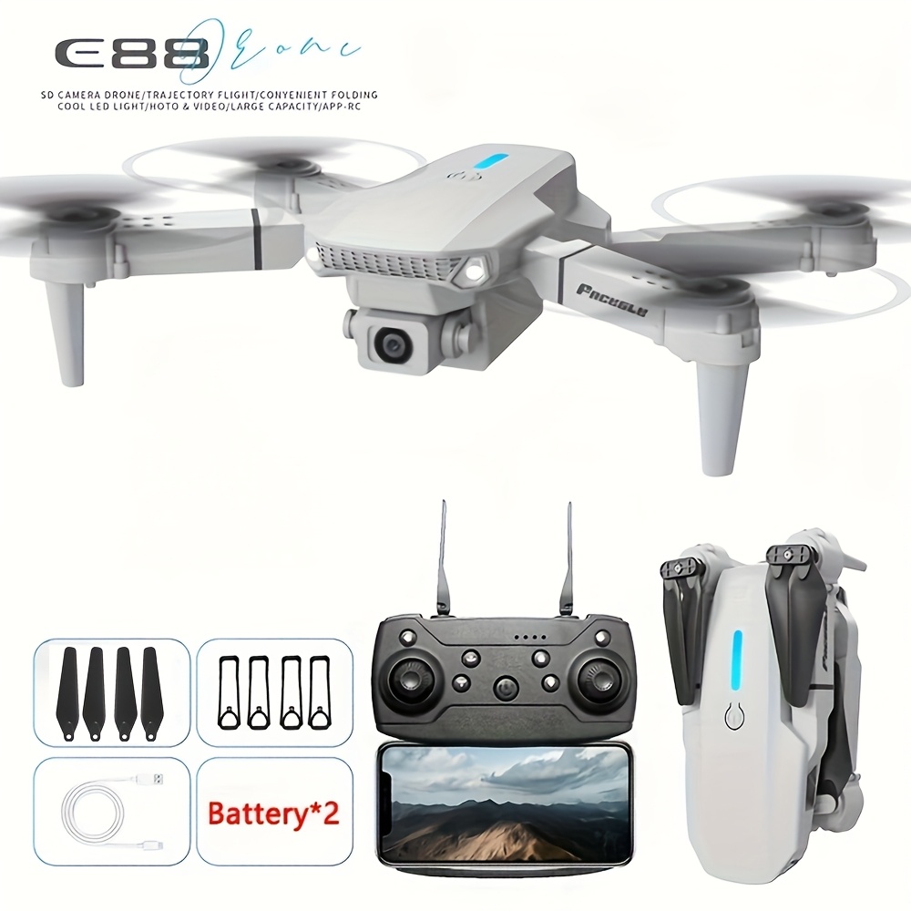 Nowy Lekki Dron E88 z Podwójnymi Kamerami, Podwójnymi Bateriami, Stabilny Lot, Dron Zabawka dla Początkujących, Składany Quadcopter, Prezent na Halloween i Boże Narodzenie, Profesjonalny/dron premium K, Mini Dron, Dron K, Dron - obrazek 5