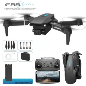 [Dron z Podwójną Kamerą] Zasięg 50m E88 Profesjonalny Dron - Prędkość 4 m/s, Pilot, Utrzymanie Wysokości, Ładowanie USB, Bateria Li-Poly, Do użytku wewnątrz i na zewnątrz, Dron z kamerą,Dron z pilotem zdalnego sterowania i ekranem,Wysokiej Jakości Dron,Dron Długodystansowy,Dron wewnętrzny,Samolot Latający Dron,Mini Dron,Mini Dron,Dron z Ekranem, Latanie w Pomieszczeniach,Fotografia Lotnicza,Przenośny Quadcopter,Kompaktowa konstrukcja,Silnik bezszczotkowy,Stabilny Lot,