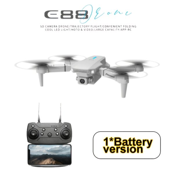 [Dron z Podwójną Kamerą] Zasięg 50m E88 Profesjonalny Dron - Prędkość 4 m/s, Pilot, Utrzymanie Wysokości, Ładowanie USB, Bateria Li-Poly, Do użytku wewnątrz i na zewnątrz, Dron z kamerą,Dron z pilotem zdalnego sterowania i ekranem,Wysokiej Jakości Dron,Dron Długodystansowy,Dron wewnętrzny,Samolot Latający Dron,Mini Dron,Mini Dron,Dron z Ekranem, Latanie w Pomieszczeniach,Fotografia Lotnicza,Przenośny Quadcopter,Kompaktowa konstrukcja,Silnik bezszczotkowy,Stabilny Lot, - obrazek 5