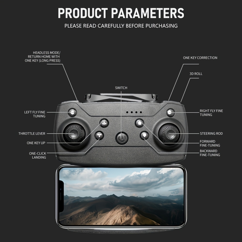 Zabawkowy dron dla młodzieży, pozycjonowanie optyczne E88, podwójne kamery, transmisja obrazu w czasie rzeczywistym, przenośny i łatwy w obsłudze, idealny dla początkujących - obrazek 10