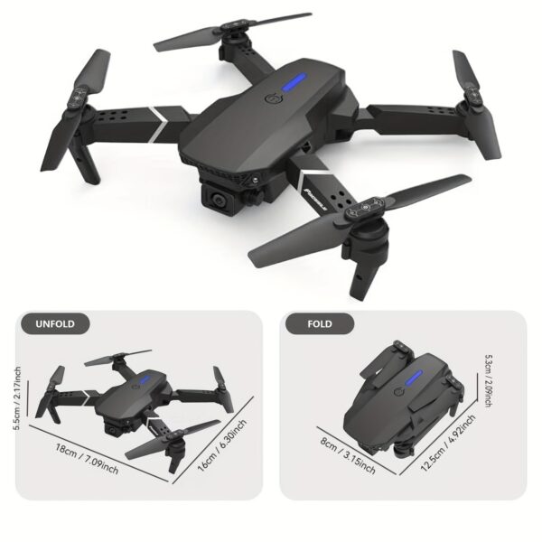 FACEGLE E88 Dron z Podwójną Kamerą i Startem Jednym Przyciskiem, Sterowanie przez Aplikację Wi-Fi, Wideo 480P HD, Czas Lotu 5 Minut, Wysokość 50m, Prędkość 4m/s, Masa Startu 92g, Zasięg Kontroli 50m, Ładowanie przez USB, Idealny dla Początkujących i na Kemping, Dron dla Początkujących, Dron do Campingu, Elegancki Design, Wytrzymała Konstrukcja, Mini Dron - obrazek 2