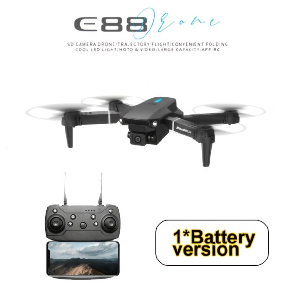 [Dron z Podwójną Kamerą] Zasięg 50m E88 Profesjonalny Dron - Prędkość 4 m/s, Pilot, Utrzymanie Wysokości, Ładowanie USB, Bateria Li-Poly, Do użytku wewnątrz i na zewnątrz, Dron z kamerą,Dron z pilotem zdalnego sterowania i ekranem,Wysokiej Jakości Dron,Dron Długodystansowy,Dron wewnętrzny,Samolot Latający Dron,Mini Dron,Mini Dron,Dron z Ekranem, Latanie w Pomieszczeniach,Fotografia Lotnicza,Przenośny Quadcopter,Kompaktowa konstrukcja,Silnik bezszczotkowy,Stabilny Lot, - obrazek 3