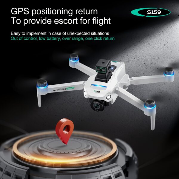 Drone S159, Składany Quadcopter, Podwójne Kamery, Inteligentna Aparatura Fotograficzna, Funkcja Optycznego Pozycjonowania i Unikania Przeszkód z Czterech Stron, GPS i Powrót Jednym Kliknięciem, Wskaźnik Poziomu Baterii, Duży Ekran Pilotu – Idealny Prezent dla Początkujących na Boże Narodzenie, Dzień Dziękczynienia i Urodziny - obrazek 11