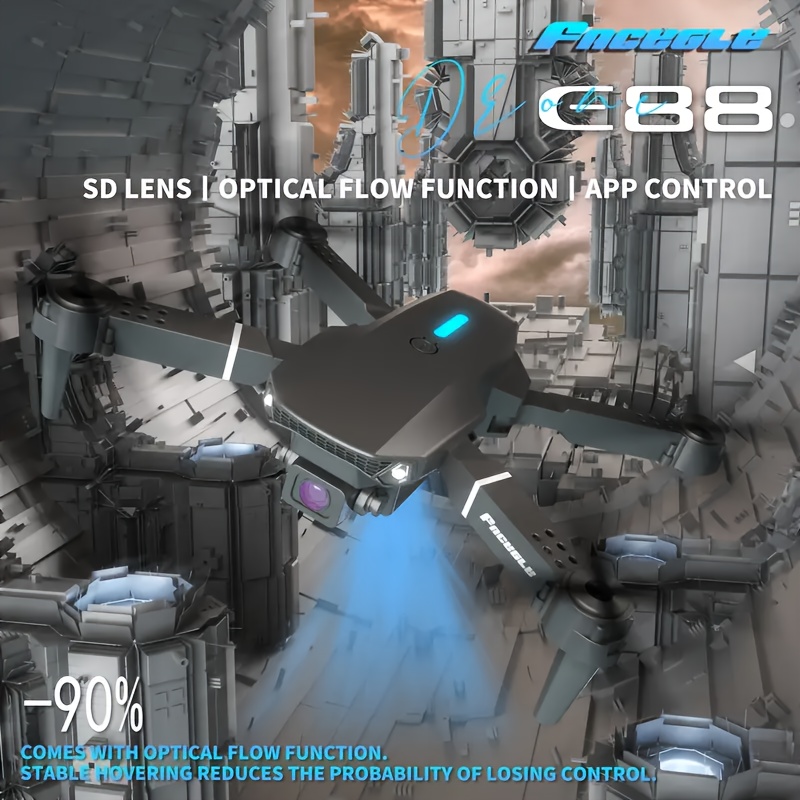 Nowy Lekki Dron E88 z Podwójnymi Kamerami, Podwójnymi Bateriami, Stabilny Lot, Dron Zabawka dla Początkujących, Składany Quadcopter, Prezent na Halloween i Boże Narodzenie, Profesjonalny/dron premium K, Mini Dron, Dron K, Dron - obrazek 7