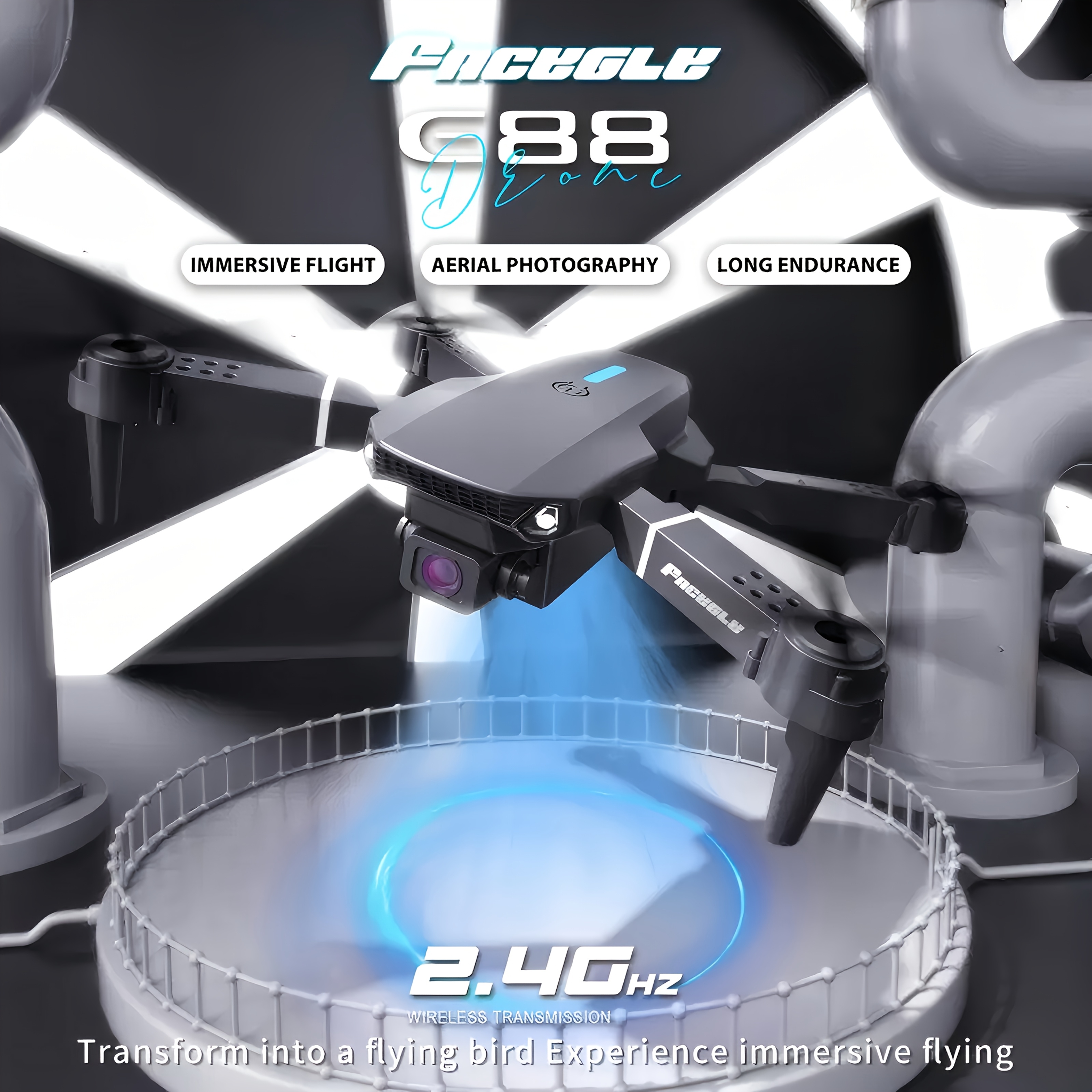 FACEGLE E88 Dron z Podwójnymi Kamerami, Start/Lądowanie Jednym Dotknięciem, Inteligentne Unoszenie się w Powietrzu, Wi-Fi FPV Quadcopter, Długi Czas Lotu, Ładowanie USB, Przyjazny dla Początkujących Dron z Instrukcją, do Fotografii Lotniczej i Vlogowania, Idealne na Prezenty Urodzinowe/Świąteczne (Czarny) - Doskonały dla Młodzieży i Dorosłych, Latający na Zewnątrz, Elegancki Design, Wytrzymała Konstrukcja, Technologii, Mini Dron