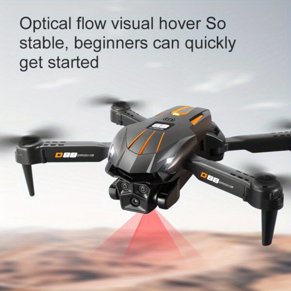Drone D88 z Podwójnymi Kamerami, Inteligentne Unikanie Przeszkód, Składany z Ochroną Antykolizyjną, GPS-less, Hovering Optical Flow, Ładowanie USB, RC Quadcopter dla Początkujących, Lekki FPV Racing Drone dla Dorosłych i Dzieci, Prezent na Urodziny/Swiatki (Czarny/Pomarańczowy) - Idealny do Fotografii Lotniczej & Wyścigów FPV, Trwała Konstrukcja, Design Elegancki, dla Miłośników Technologii - obrazek 11