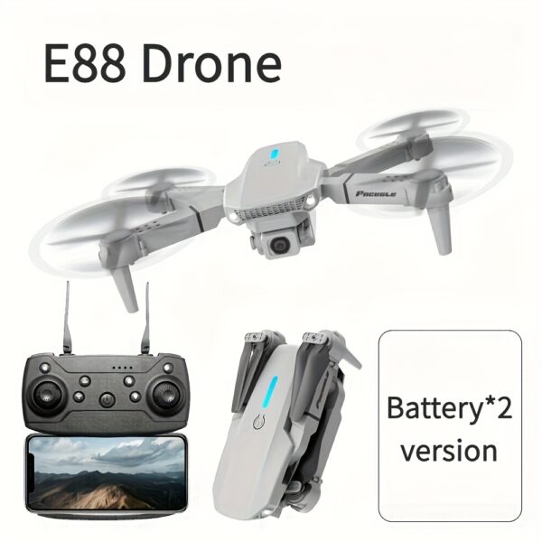 Drone z Podwójną Kamerą E88 z Optycznym Pozycjonowaniem Przepływu, Inteligentne Unoszenie się w Powietrzu, Wideo 480P HD, Ładowanie przez USB, Zasięg 50m i Prędkość 4m/s, Lekki 92g, Szary - Dron do Fotografii Lotniczej na Zewnątrz/Wewnątrz, Idealny Prezent dla Mężczyzn, Gadżet Technologiczny | Dron z Podwójną Kamerą | Wysokiej Jakości Obrazy - obrazek 3
