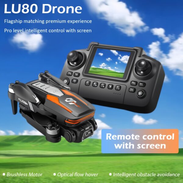 LU80 dron z podwójną kamerą, wersja optycznego przepływu, ESC podwójna kamera, stabilizacja optyczna, inteligentne unikanie przeszkód, bezszczotkowa napędy, akrobacje jednym przyciskiem, tryb bezgłowy, sterowanie jednym przyciskiem – idealny dla początkujących, składany quadcopter, zdalnie sterowany dron, wyposażony w ładowaną baterię, dron podróżniczy, prezent na święta i urodziny - obrazek 4