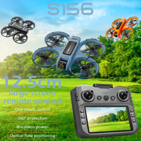 Nowy Dron z em S156, Dron z Podwójną Kamerą i ESC - Możliwość Fotografii z Powietrza, z em o Dużym Ekranie, Ochrona 360° - Bezpieczny i Antykolizyjny, Silnik Bezszczotkowy - Mocna Siła, Optyczne Pływające Zawieszanie - Stabilniejszy Lot, z LED Nocnymi Światłami, Przełączanie Prędkości, Tryb Bezgłowy, Prezent Urodzinowy, Prezent Świąteczny - obrazek 6